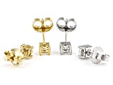 White rhodium and 18k yellow gold over silver set of two stud earrings 2.80ctw