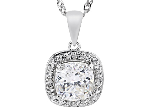 Strontium Titanate and white zircon rhodium over sterling silver pendant 3.63ctw.