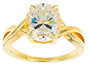 Candlelight Fabulite strontium titanate 18k yellow gold over sterling silver solitaire ring 4.25ct