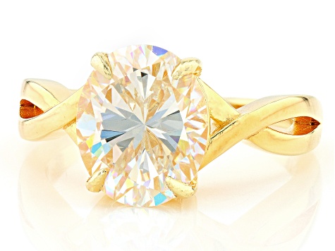 Candlelight strontium titanate 18k yellow gold over sterling silver solitaire ring 4.25ct