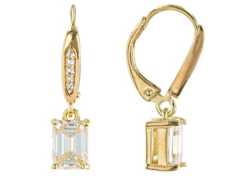 Strontium Titanate and white zircon 18k yellow gold over sterling silver earrings 2.67ctw