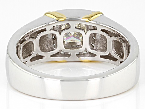 Strontium Titanate & White Zircon Rhodium And 18k Yellow Gold Over Silver Men's Ring 1.53ctw.