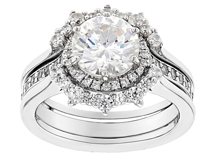 Strontium Titanate And White Zircon Rhodium Over Sterling Silver Ring 3.62ctw
