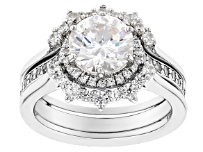 Strontium Titanate And White Zircon Rhodium Over Sterling Silver Ring 3.62ctw