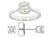 Strontium Titanate Rhodium Over Silver Ring And Earring Set 3.90ctw