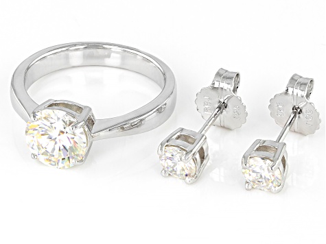 Strontium Titanate Rhodium Over Silver Ring And Earring Set 3.90ctw