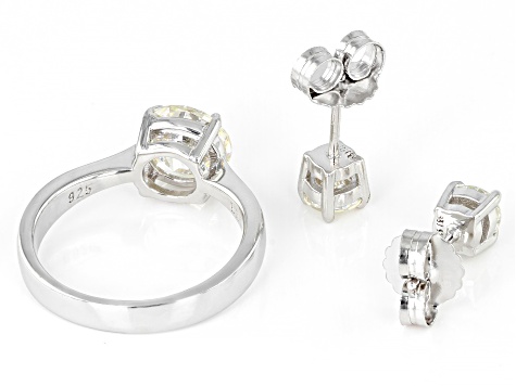 Strontium Titanate Rhodium Over Silver Ring And Earring Set 3.90ctw