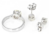 Strontium Titanate Rhodium Over Silver Ring And Earring Set 3.90ctw