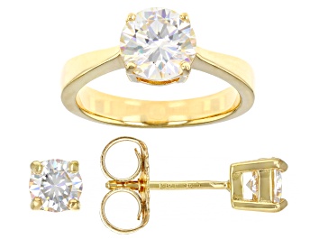 Picture of Strontium Titanate 18K Yellow Gold Over Silver Ring And Earring Set 3.90ctw