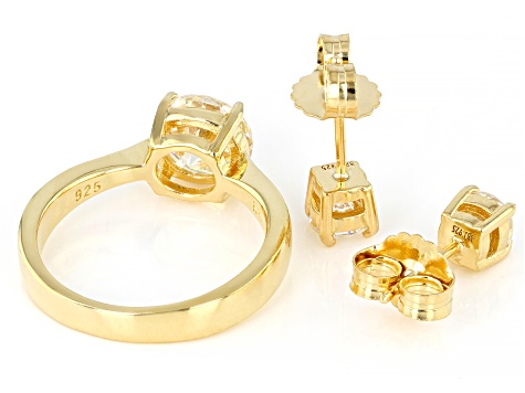 Strontium Titanate 18K Yellow Gold Over Silver Ring And Earring Set 3.90ctw