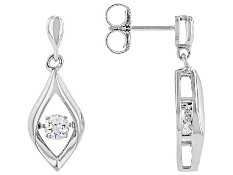 Strontium Titanate Rhodium Over Sterling Silver Dancing Earrings .70ctw