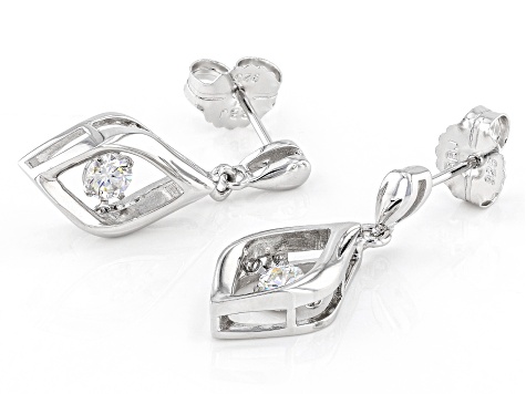 Strontium Titanate Rhodium Over Sterling Silver Dancing Earrings .70ctw