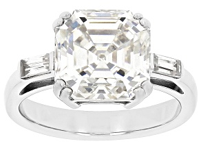 White Lab Created Strontium Titanate Rhodium Over Sterling Silver Ring 6.48ctw.