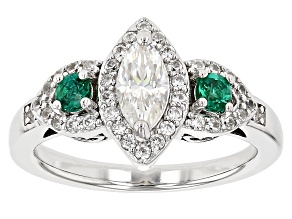 Strontium Titanate & Lab Created Emerald with White Zircon Rhodium Over Silver Ring 1.01ctw