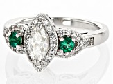 Strontium Titanate & Lab Created Emerald with White Zircon Rhodium Over Silver Ring 1.01ctw