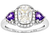 Strontium Titanate And African Amethyst And White Zircon Rhodium Over Silver Ring 2.59ctw