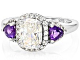 Strontium Titanate And African Amethyst And White Zircon Rhodium Over Silver Ring 2.59ctw