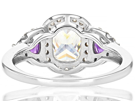 Strontium Titanate And African Amethyst And White Zircon Rhodium Over Silver Ring 2.59ctw
