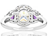 Strontium Titanate And African Amethyst And White Zircon Rhodium Over Silver Ring 2.59ctw