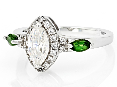Strontium Titanate with Chrome Diopside and White Zircon Rhodium Over Silver Ring 1.18ctw