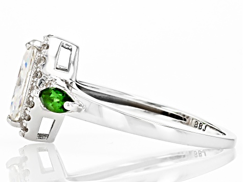 Strontium Titanate with Chrome Diopside and White Zircon Rhodium Over Silver Ring 1.18ctw