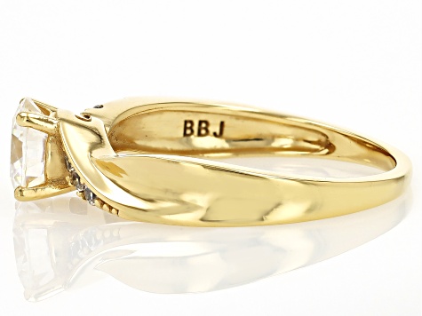 Candlelight Strontium Titanate And White Zircon 18k Yellow Gold Over Silver Ring 1.21ctw