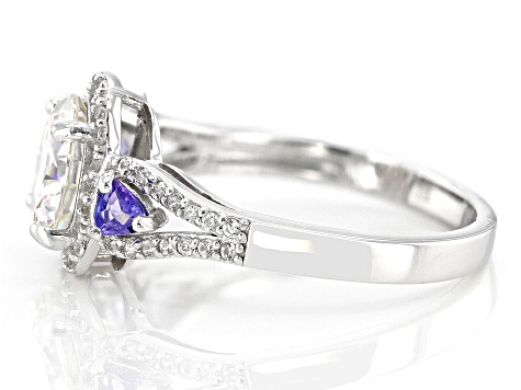 And Tanzanite With White Zircon Rhodium Over Silver Ring 2.97ctw