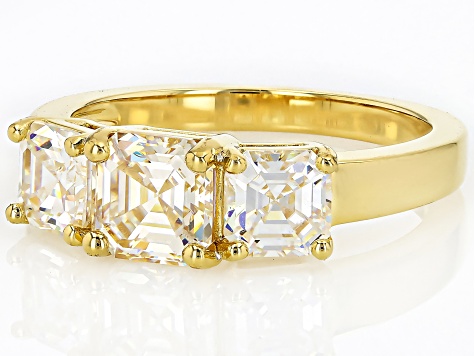 18k Yellow Gold Over Silver Three Stone Ring 2.80ctw