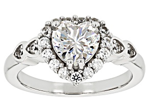 White Strontium Titanate Rhodium Over Silver Heart Ring 2.08ctw