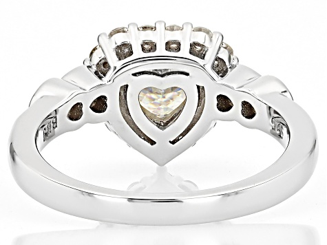 Strontium Titanate with White Zircon Rhodium Over Silver Heart Ring 2.08ctw