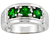 Round Green Chrome Diopside Rhodium Over Sterling Silver Gent's Ring 1.35ctw