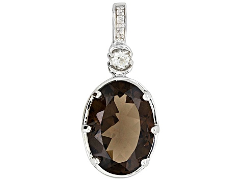 Top 10 Jewelry Gift Sterling Silver Rhodium Smoky Quartz Diamond Pendant