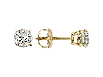 Picture of White Diamond 14K Yellow Gold Stud Earrings 1.00ctw