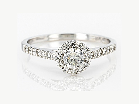 White Diamond 14K White Gold Halo Promise Ring .50ctw