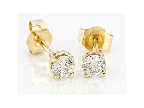 White Diamond 14k Yellow Gold Solitaire Stud Earrings 0.33ctw