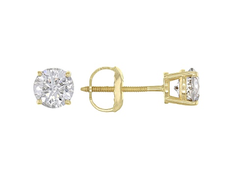 White Diamond 14k Yellow Gold Solitaire Stud Earrings 0.75ctw