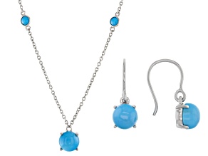 Sleeping Beauty Turquoise Rhodium Over Sterling  Silver Necklace And Earring Set