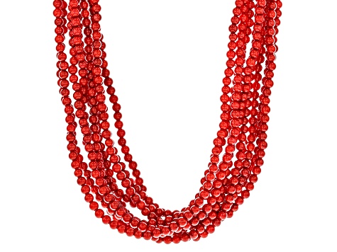 Red Coral Bead Silver Ten-Strand Necklace 3.5mm