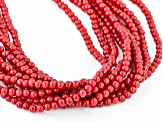 Red Coral Bead Silver Ten-Strand Necklace 3.5mm