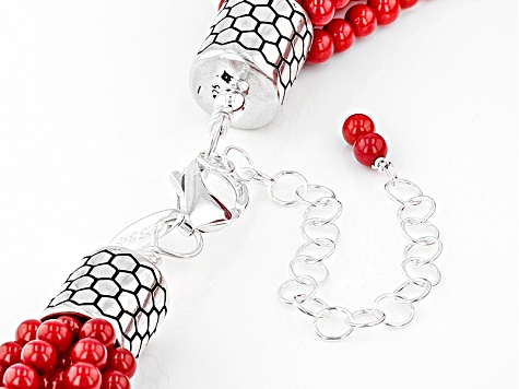 Red Coral Bead Silver Ten-Strand Necklace 3.5mm