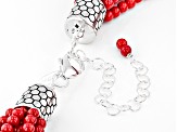 Red Coral Bead Silver Ten-Strand Necklace 3.5mm