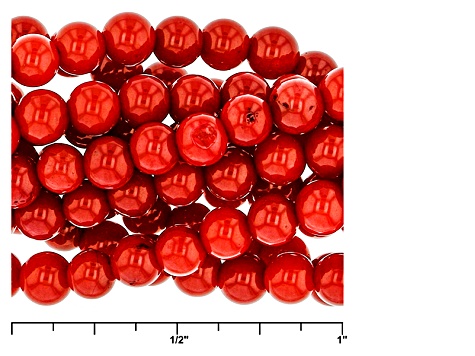 Red Coral Bead Silver Ten-Strand Necklace 3.5mm