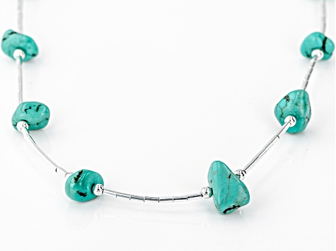 Blue Turquoise Nugget Liquid Silver Necklace