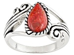 Red Sponge Coral Silver Solitaire Ring 10x5mm