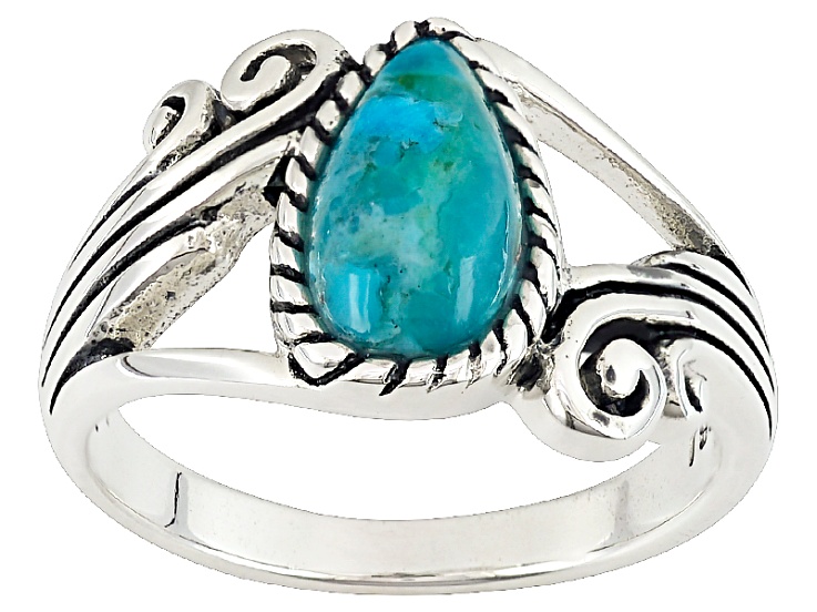 Blue Turquoise Sterling Silver Solitaire Ring 10x5mm