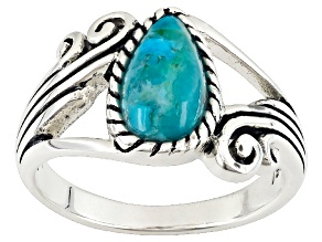 Blue Turquoise Sterling Silver Solitaire Ring 10x5mm
