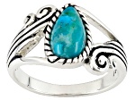 Blue Turquoise Sterling Silver Solitaire Ring 10x5mm