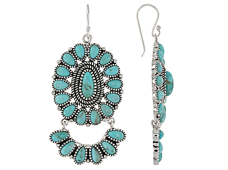 Blue Turquoise Silver Dangle Earrings - SWE1161 | JTV