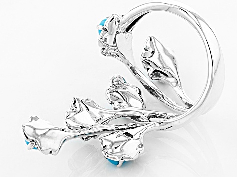 Blue Sleeping Beauty Turquoise Silver Floral Ring