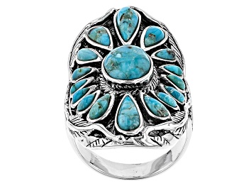 Picture of Blue Turquoise Rhodium Over Sterling Silver Ring